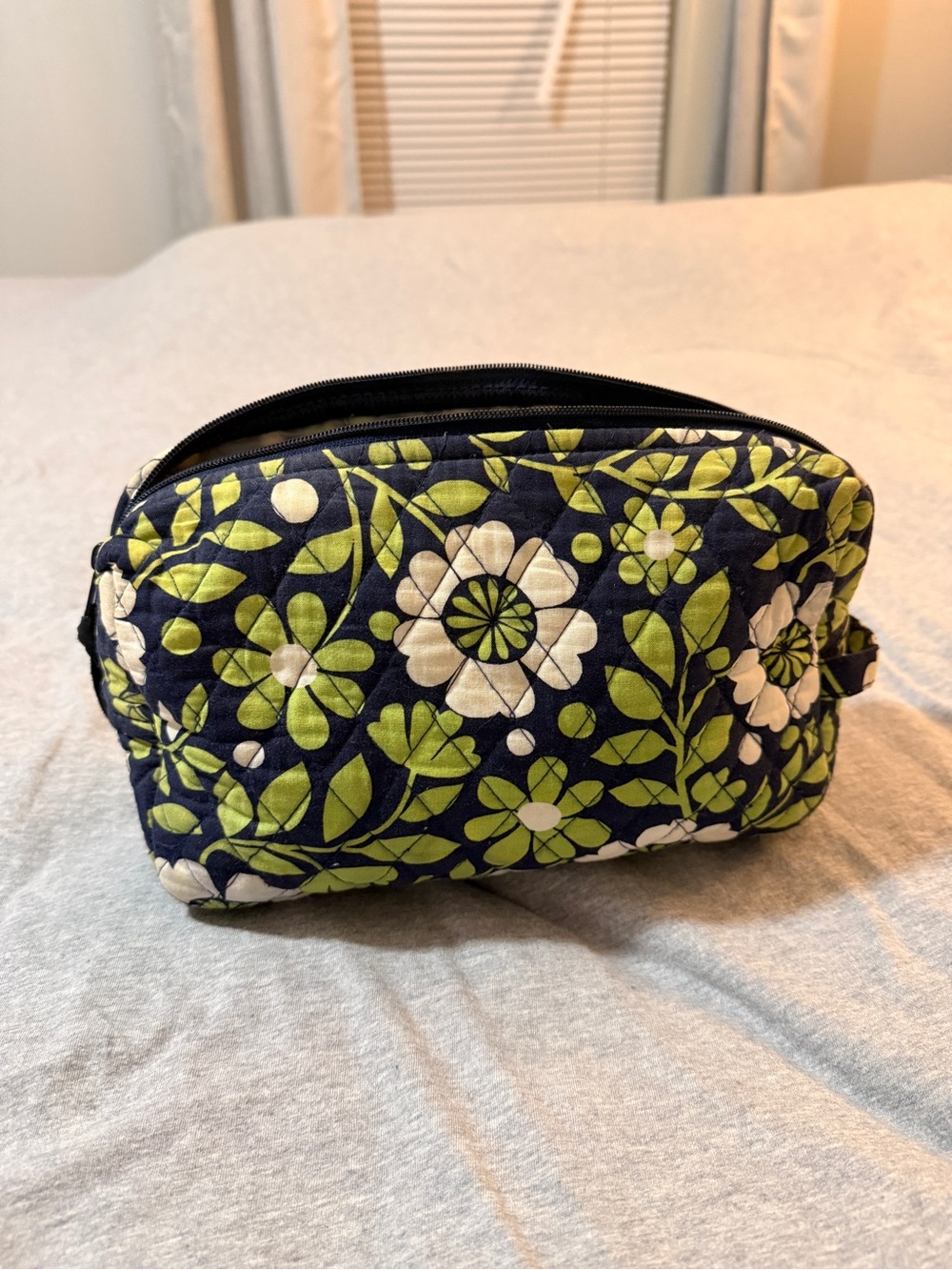 Vera Bradley Quilted Floral Cosmetic Bag in Navy, Green & White (Lucky You)